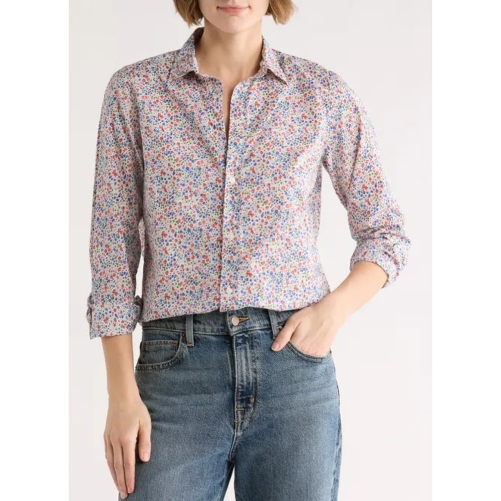 Frank & Eileen Barry Ditsy Floral Tailored Button-up‎ Shirt Italian Cotton Sz XS